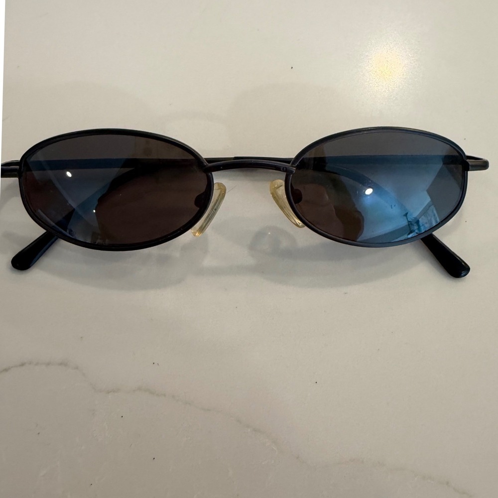 Vintage 90s Oval Sunglasses Black Metal Frame Dark Tinted Lenses Unisex Retro